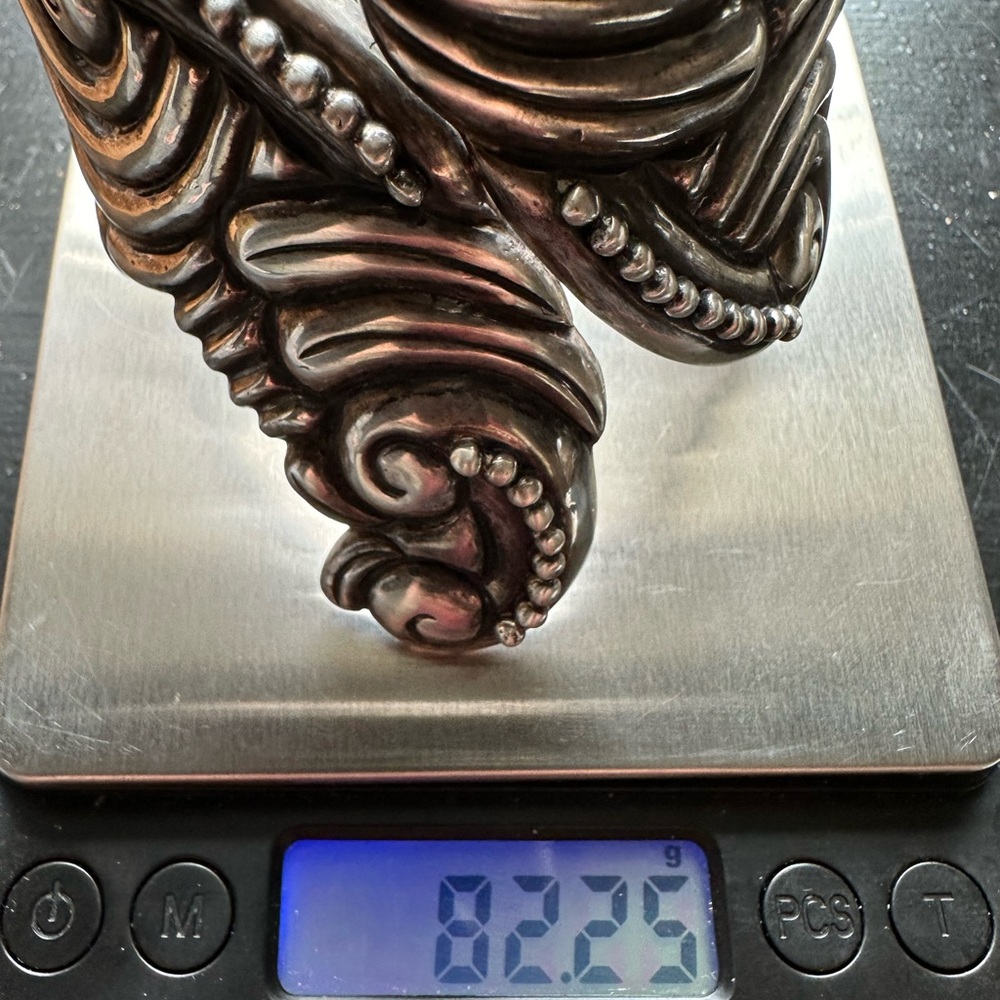 Vintage Mexican Sterling Silver Ornate Hinged Cuff Bracelet 82.25 grams 7in adj - Picture 5 of 9